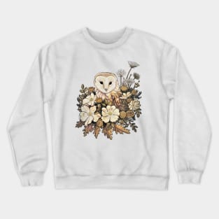 Barn owl and Wild Roses Crewneck Sweatshirt